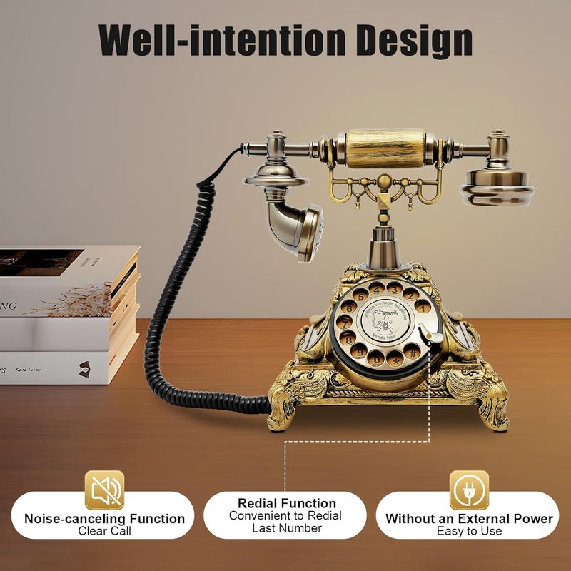 APOUDM Antique Telephone Vintage Rotary Dial Telephone Phone European Style Old Fashioned Rotary Dial Phone Creative Retro Telephones European Rotary Dialing Telephone Decoration - Image 5